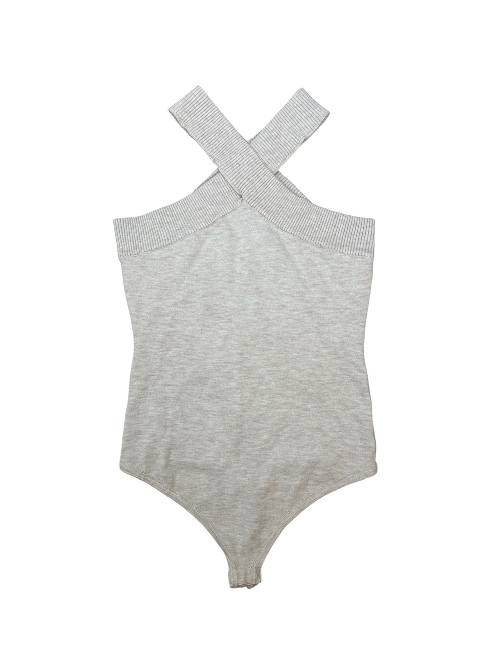 Lane 201 Cross Neck Ribbed Lining Heather Beige Cream Tan Bodysuit